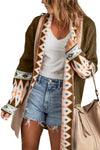 Brown Aztec Print Open Front Knitted Cardigan-Tops-MomFashion