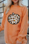 Orange Leopard Pumpkin Graphic Corded Sweatshirt-Graphic-MomFashion