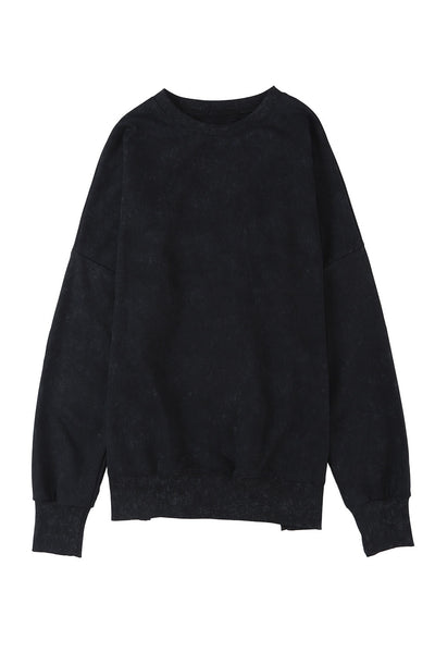 Black Drop Shoulder Ribbed Trim Oversized Sweatshirt-Tops-MomFashion