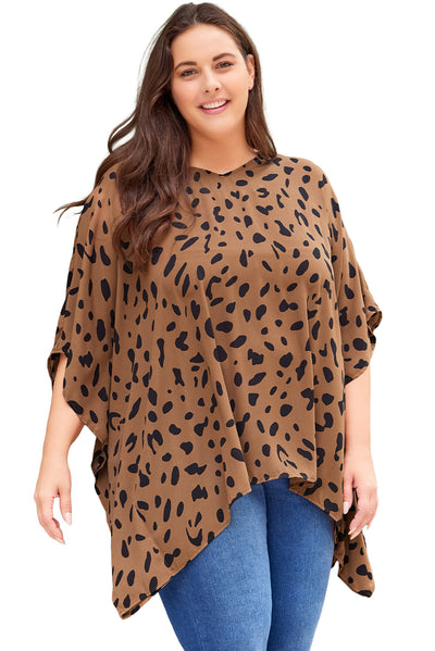 Plus Size Leopard Batwing Sleeve Tunic Top-Plus Size-MomFashion