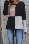 Black Colorblock Textured Knit Top-Tops-MomFashion