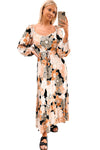 Tie Waist Puff Sleeve Bold Floral Maxi Dress-Dresses-MomFashion