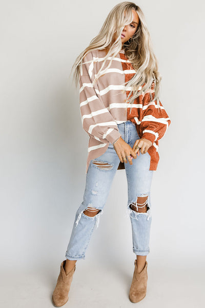 Brown Oversized Contrast Printed Dropped Shoulder Top-Tops-MomFashion