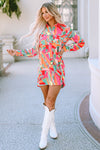 Multicolor Geometric Abstract Print Long Sleeve Shirt Dress-Dresses-MomFashion