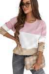 Pink Colorblock Waffle Knit Long Sleeve Top-Tops-MomFashion