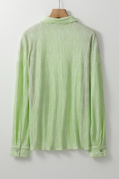 Laurel Green Textured Side Split Casual Shirt-Tops-MomFashion