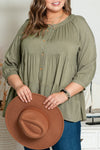 Green Plus Size Ruffle Tiered Split Neck Shirt-Plus Size-MomFashion