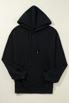 Black Fleece Lined Kangaroo Pocket Drawstring Chunky Hoodie-Tops/Sweatshirts & Hoodies-MomFashion