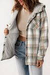 Gray Plaid Pattern Sherpa Lined Hooded Shacket-Outerwear-MomFashion