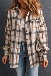 White Oversized Plaid Pattern Shacket with Slits-Outerwear-MomFashion