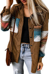 Khaki Aztec Pattern Corduroy Shacket-Outerwear-MomFashion