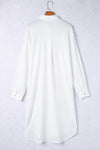 White Striped Crinkle Button Front Cover Up Shirt Dress-Swimwear-MomFashion