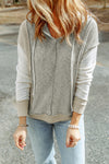 Gray Long Sleeve Textured Knit Patchwork Hoodie-Tops-MomFashion