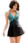 Turquoise Dot Print Halterneck Tankini Set-Swimwear-MomFashion