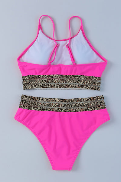 Rose Leopard Mesh Trim 2pcs Bikini Swimsuit-Swimwear-MomFashion