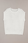 White Hollow Out Knit Cap Sleeve Sweater-Tops-MomFashion