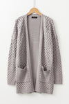 Gray Open Front Woven Texture Knitted Cardigan with Pockets-Tops-MomFashion