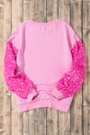 Pink Sequin Patchwork Long Sleeve Pullover Top-Tops-MomFashion