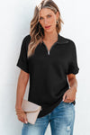 Black Quarter Zip Short Batwing Sleeve Sweater-Tops-MomFashion