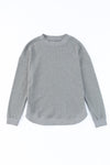 Gray Crew Neck Ribbed Trim Waffle Knit Top-Tops-MomFashion