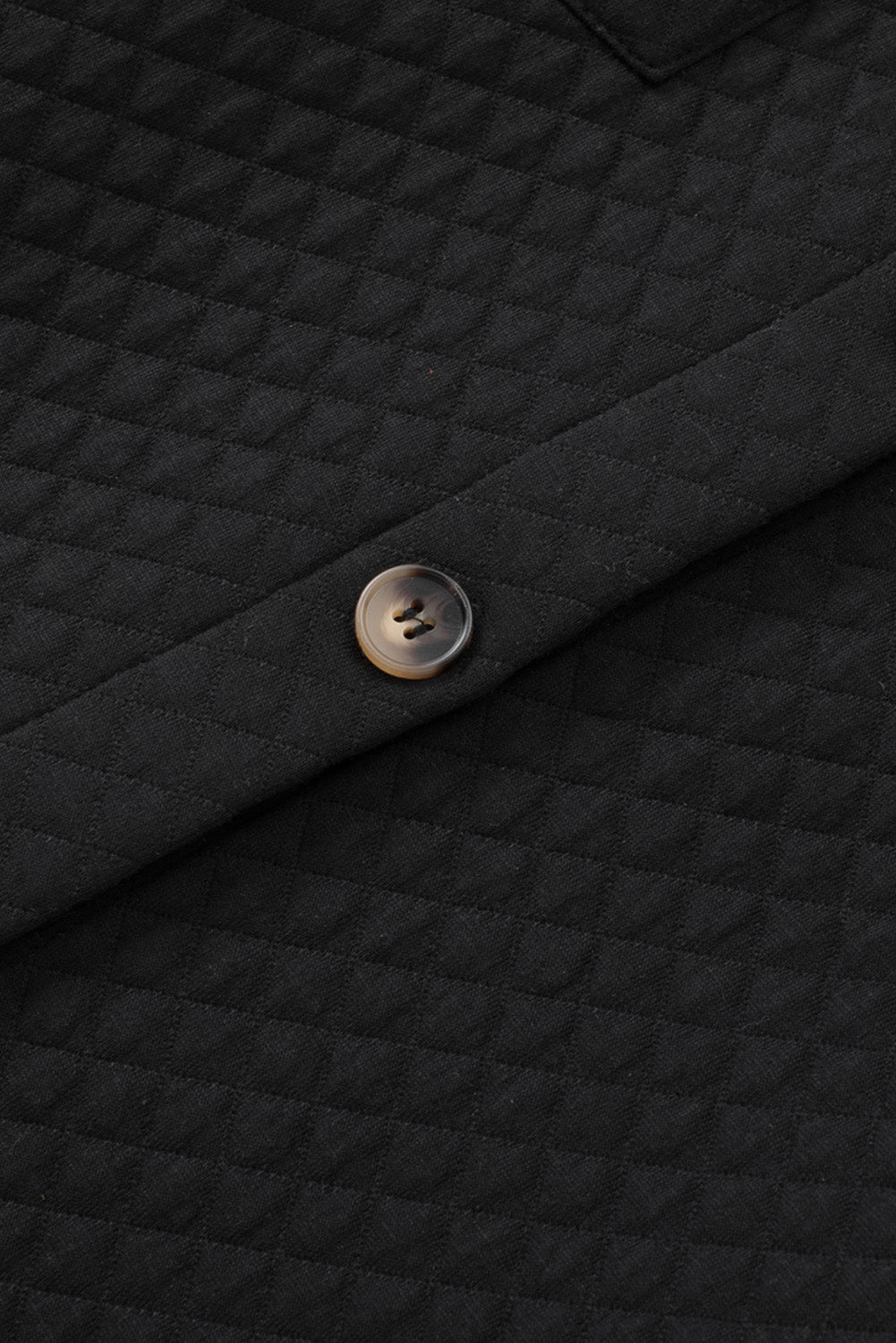 Black Retro Quilted Flap Pocket Button Shacket-Outerwear-MomFashion