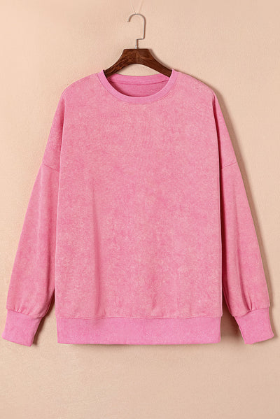 Pink Drop Shoulder Ribbed Trim Oversized Sweatshirt-Tops-MomFashion