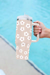 Parchment Floret Print Stainless Tumbler With Lid And Straw-Accessories-MomFashion