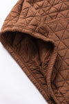 Coffee Solid Color Quilted Kangaroo Pocket Hoodie-Tops-MomFashion