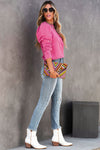 Rose Vintage Washed Puff Sleeve Sweatshirt-Tops-MomFashion