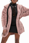 Pink Soft Fleece Hooded Open Front Coat-Outerwear-MomFashion