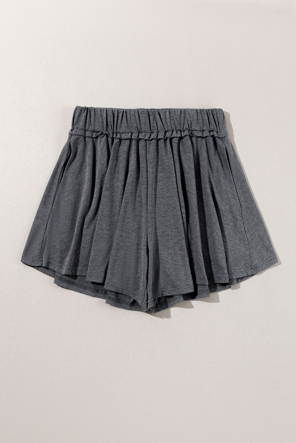 Gray Elastic Waist Culotte Shorts-Bottoms-MomFashion