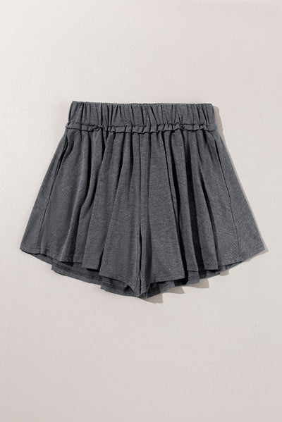 Gray Elastic Waist Culotte Shorts-Bottoms-MomFashion