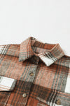 Brown Plaid Flap Pockets Shacket-Outerwear-MomFashion