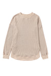 Apricot Crew Neck Ribbed Trim Waffle Knit Top-Tops-MomFashion