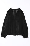 Black V-Neck Long Sleeve Button Up Lace Shirt-Tops-MomFashion