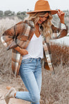 Brown Plaid Flap Pockets Shacket-Outerwear-MomFashion