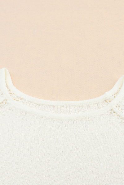 White Long Sleeve Cutout Shoulder Relaxed Sweater-Tops-MomFashion