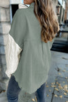 Green Cable Knit Sleeve Raw Hem Shacket-Outerwear-MomFashion