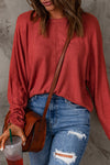 Red Solid Color Patchwork Long Sleeve Top-Tops-MomFashion