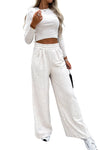 Beige Crop Top and Wide Leg Pants Two Piece Set-Loungewear-MomFashion