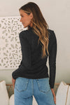 Black Sparkle Metallic Cut Out Long Sleeve Top-Tops-MomFashion