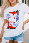 White American Flag Boots Graphic Tee-Graphic-MomFashion