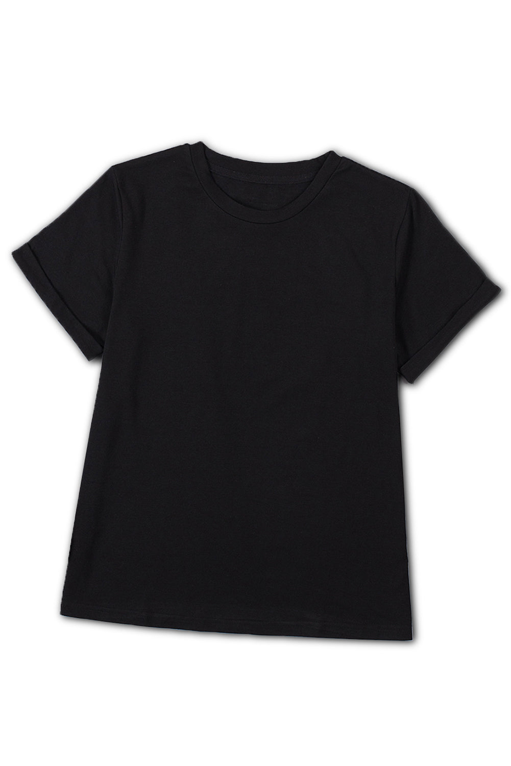 Black Solid Color Crew Neck Tee-Tops-MomFashion