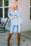 Sky Blue Roll Tab Sleeve Ribbed Cording Shacket-Outerwear-MomFashion