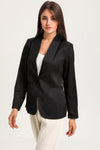 Black Collared Neck Single Breasted Blazer with Pockets-Outerwear-MomFashion