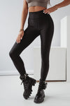 Black Criss Cross Tummy Control High Waist Leggings-Bottoms-MomFashion