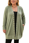 Green Plus Size Snap Buttons Front Knit Cardigan-Plus Size-MomFashion