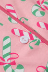 Pink Christmas Candy Cane Print Pocketed Knotted Pajama Set-Loungewear & Sleepwear/Sleepwear-MomFashion