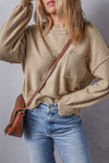 Apricot Raw Edge Patch Pocket Exposed Seam Loose Sweater-Tops-MomFashion