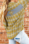 Ginger Plaid Embroidery Patch Button-Down Shacket-Outerwear-MomFashion